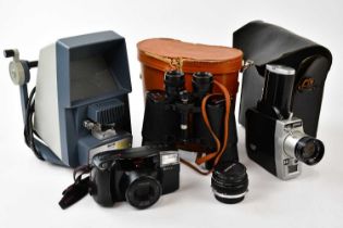 A vintage boxed Super-8 Editor Viewer, EE-Z1 cine camera, vintage binoculars, etc.