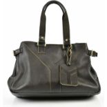 YVES SAINT LAURENT; a brown leather 'Y' bag with gold tone hardware buckles and maker's logo to