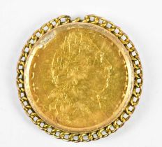 A George III Spade Guinea, 1795, now encapsulated in a yellow metal pendant mount. Condition Report: