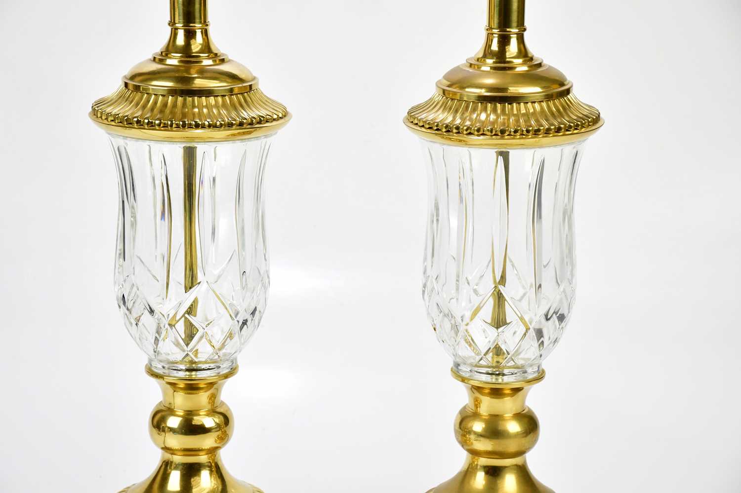 A pair of good quality cut glass gilt metal table lamps, height 46cm (2). Condition Report: Slight - Image 3 of 4