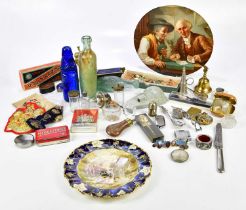 An assortment of Victorian and later collectors' items including WWI postcards, Codd bottles,