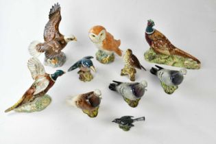 BESWICK; a collection of ten birds, including 1385 'Pigeon', 1225 'Pheasant', 1046 'Owl', 2371 '