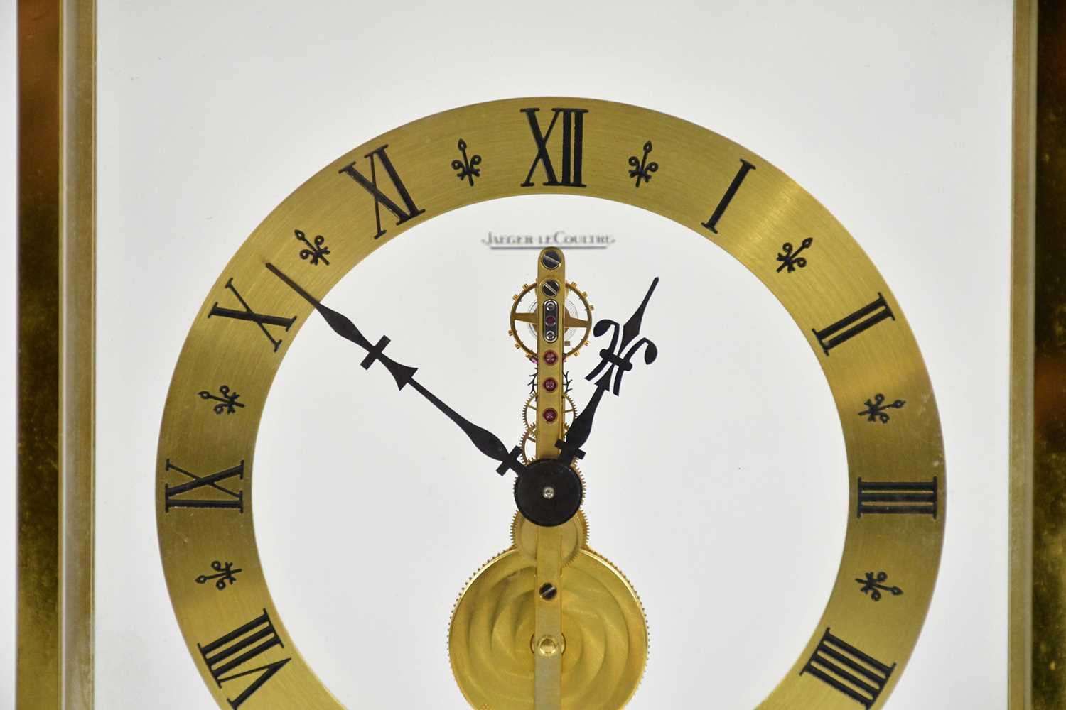 JAEGER-LECOULTRE; a gilt metal cased skeleton clock, the chapter ring set with Roman numerals, - Image 2 of 3