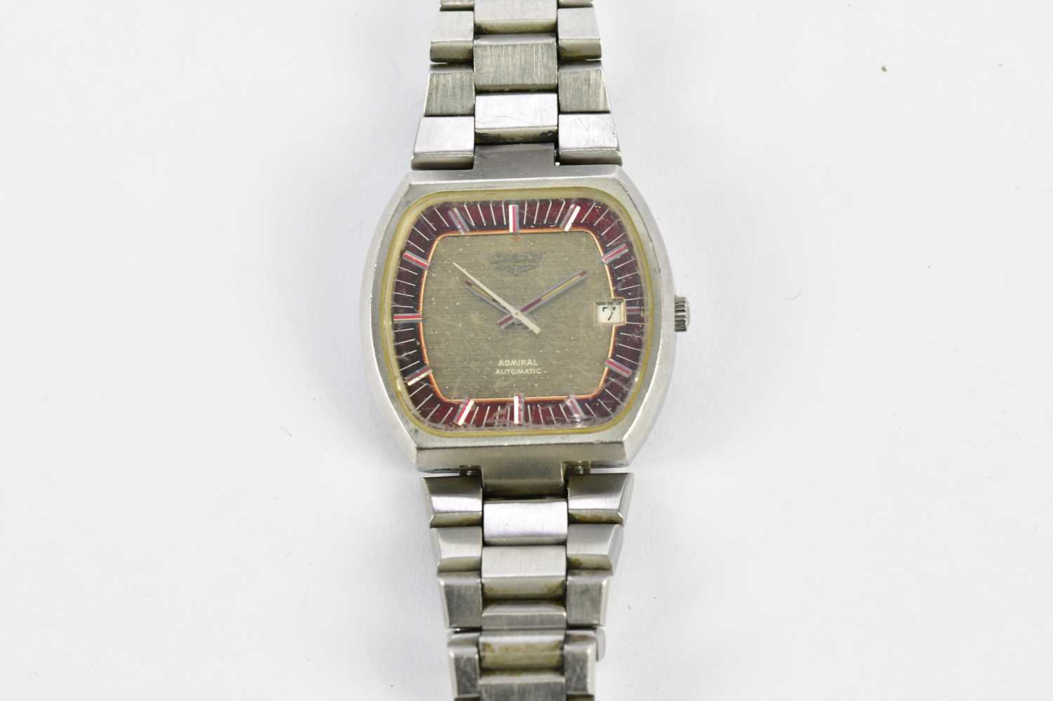 LONGINES; a gentleman's stainless steel 1970s Admiral automatic wristwatch with baton markers to the