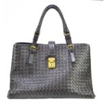 BOTTEGA VENETA; a brown Intecciato leather woven large handbag with brass tone hardware front lock