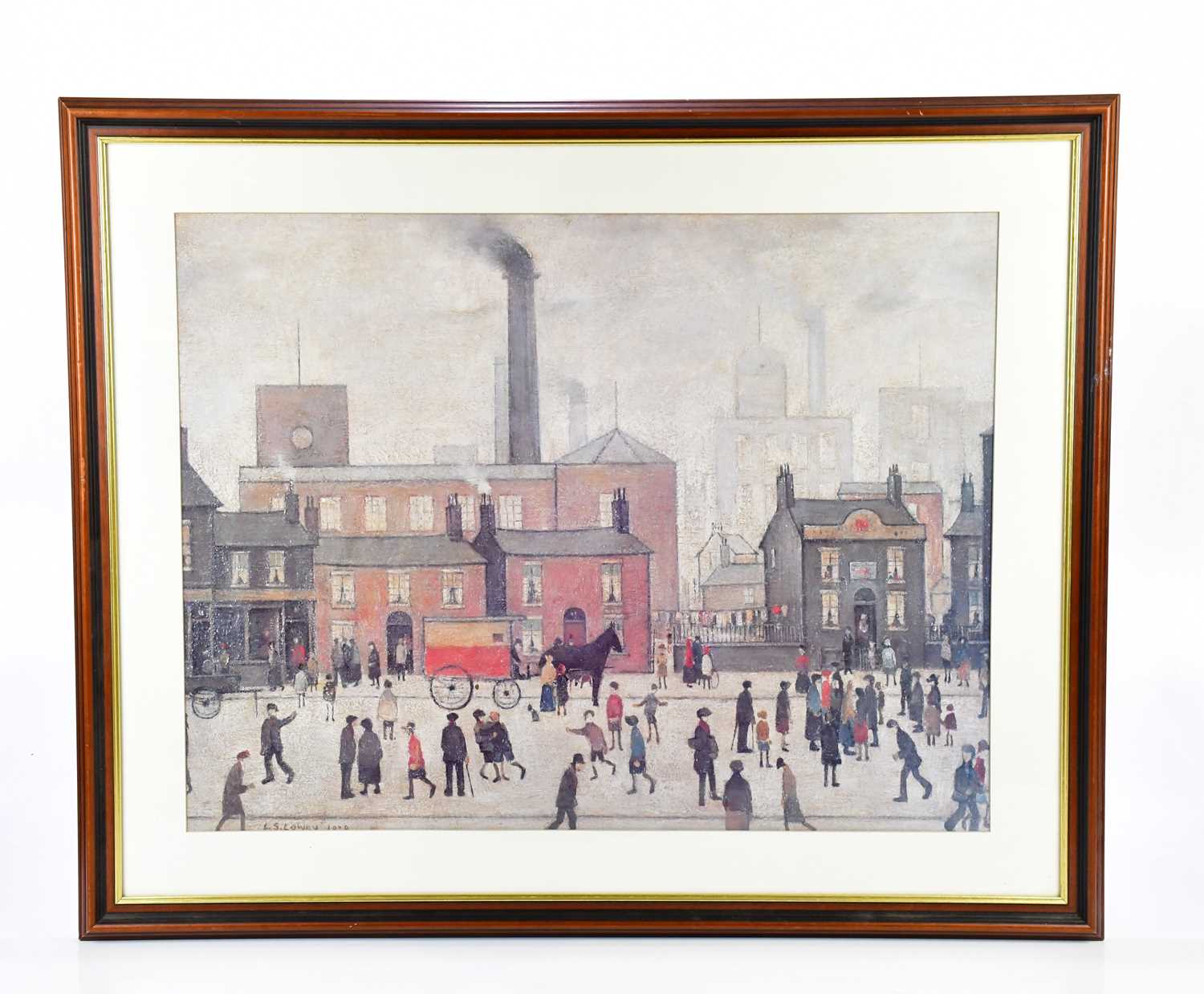 AFTER LAURENCE STEPHEN LOWRY; colour print, ‘Home From The Mill’, 49 x 64cm, framed and glazed.