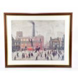 AFTER LAURENCE STEPHEN LOWRY; colour print, ‘Home From The Mill’, 49 x 64cm, framed and glazed.