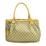 GUCCI; a black MM canvas and beige leather Sukey handbag, with two top handles and a large logo