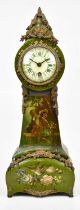 An early 20th century Continental hand painted mantel clock with gilt metal applied decoration, hand