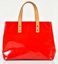 LOUIS VUITTON; a circa 2006 raspberry red Reade PM Monogram red patent Vernis leather tote bag