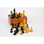 JAQUES; a Staunton pattern chess set, two knights and two rooks stamped with a crown, kings 8cm,