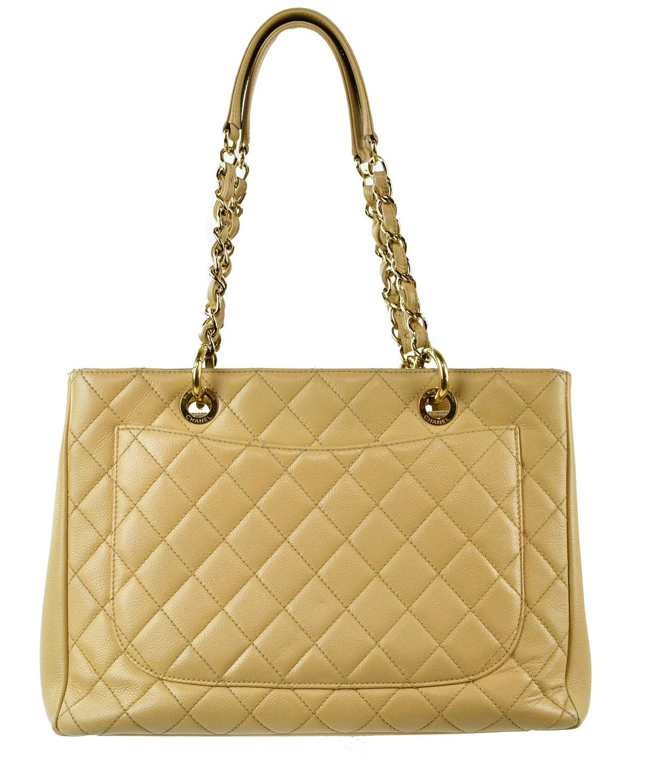 CHANEL; a cream circa 2014 caviar leather quilted GST grand shopping tote bag with signature - Image 4 of 5