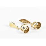 An unusual pair of 9ct yellow gold drop earrings, length 60mm, approx. 10.6g.