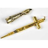 Two Victorian yellow metal novelty propelling pencils, including an example in the form of a