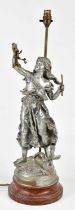AFTER MOREAU; an early 20th century silvered spelter figural table lamp, 'Beliges Champetres' on