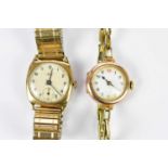 AVIA; a vintage 9ct yellow gold cased wristwatch, and a vintage rose gold cased wristwatch with