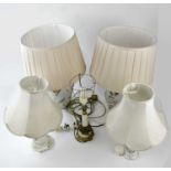 AYNSLEY; a decorative ceramic table lamp, an alabaster table lamp, and three further decorative