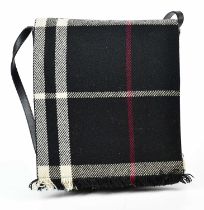 BURBERRY; a black wool Nova check unisex crossbody bag with tassel bag, black soft nappa leather