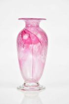 A decorative pink glass vase, indistinctly signed to the underside, height 13cm.