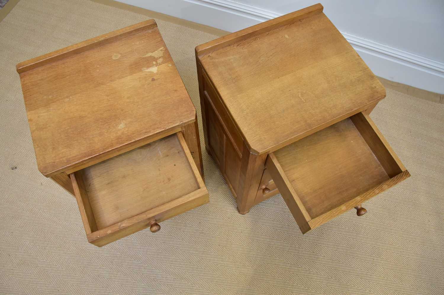 ALBERT 'EAGLEMAN' JEFFRAY; a pair of light oak bedside cupboard, each with a drawer and cupboard - Image 2 of 4