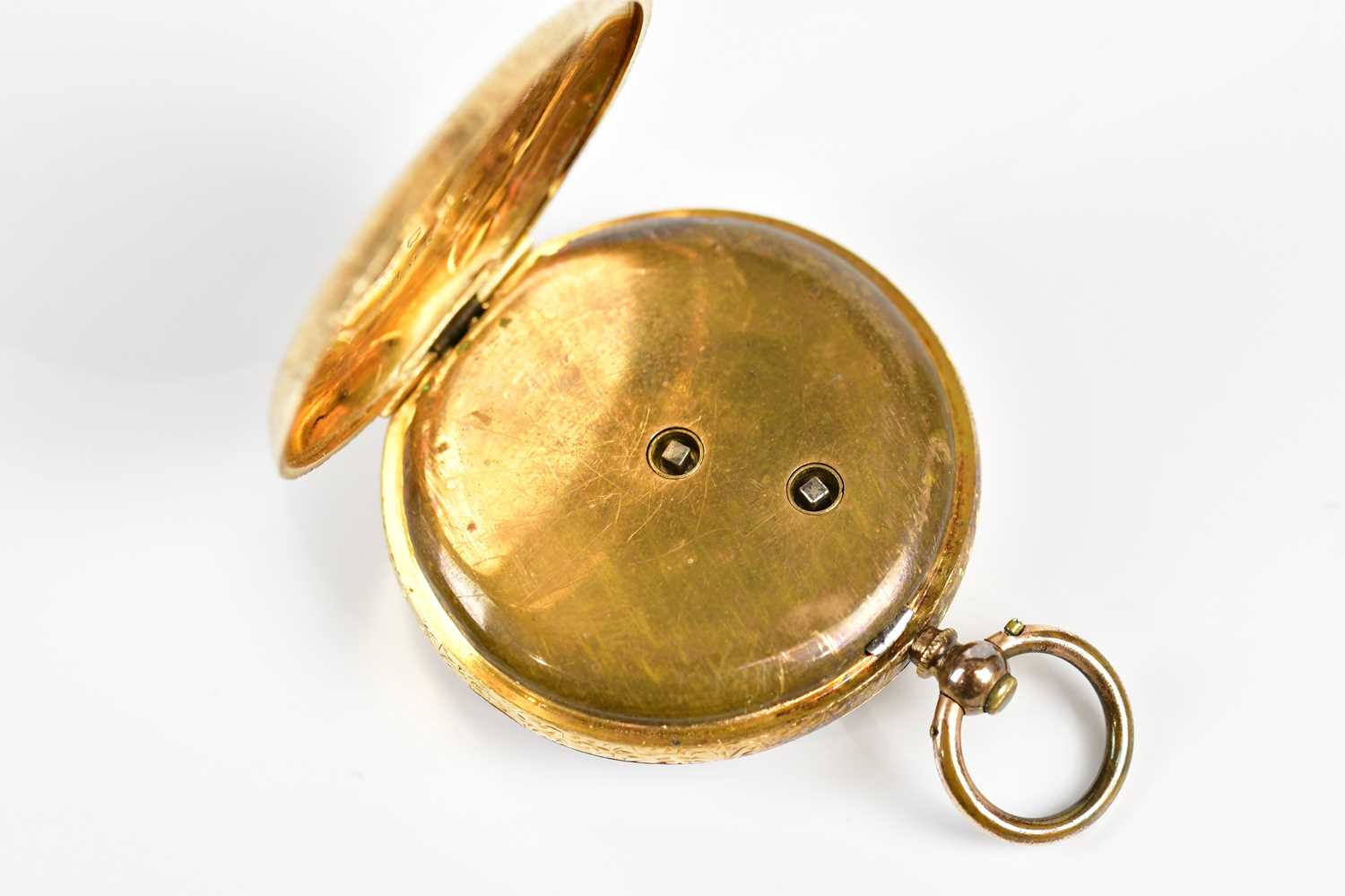 A yellow metal lady's open face fob watch, the gilt dial set with Roman numerals, stamped '18k', - Image 4 of 7