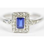An 18ct white gold sapphire and diamond ring, size J 1/2, approx 3.15g. Provenance: NB The ring head