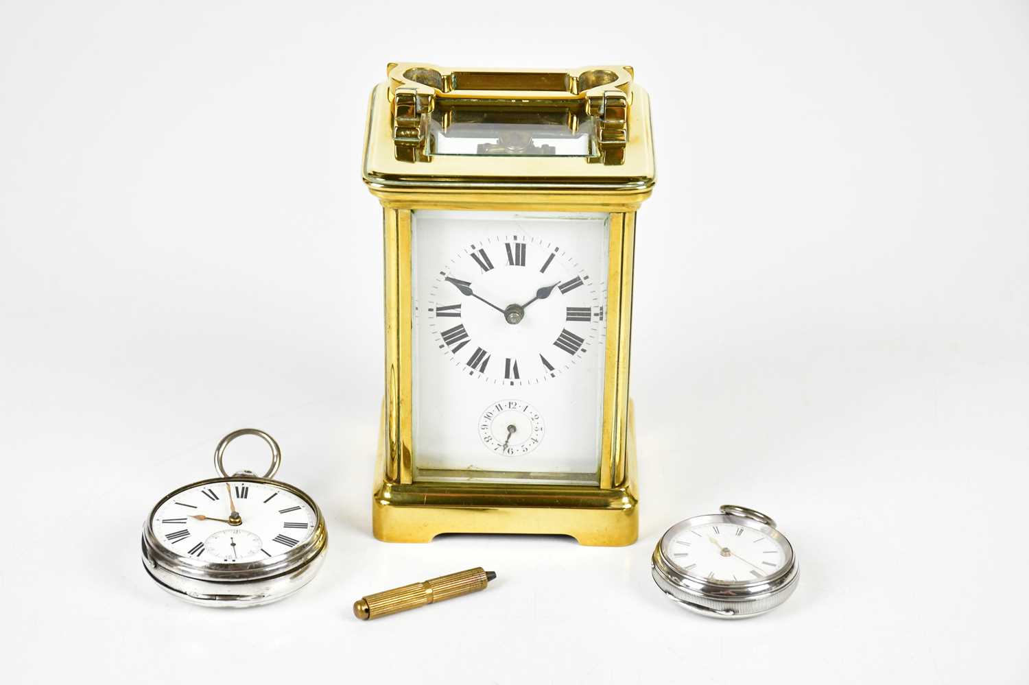 A hallmarked silver cased open face pocket watch, the white enamel dial set with Roman numerals