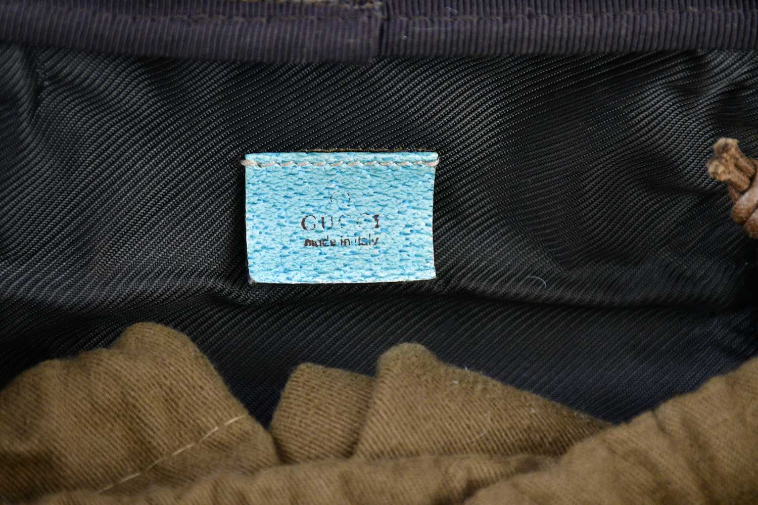 GUCCI; a GG canvas small vanity cosmetic bag with turquoise blue trim, top handles and lined in - Image 3 of 3