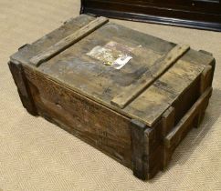 A vintage rustic pine box, height 19cm, width 63cm, depth 42cm.