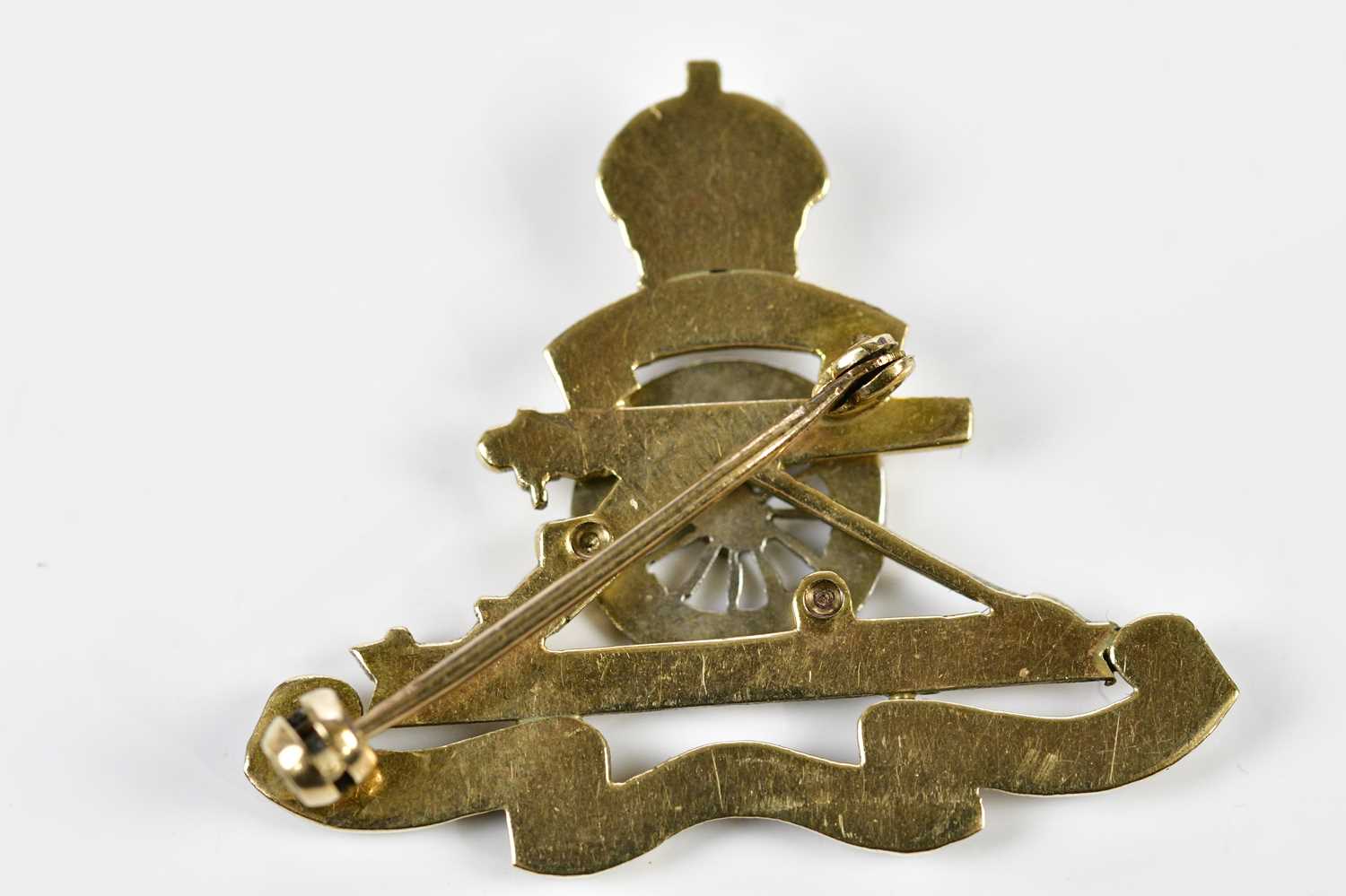 A 9ct yellow and white gold enamel decorated sweetheart brooch for the Royal Artillery, length 35mm, - Image 2 of 3