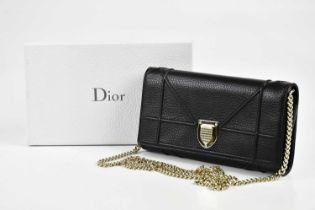 CHRISTIAN DIOR; an unused black pebbled leather Diorama handbag with maker's gold tone Cannage crest