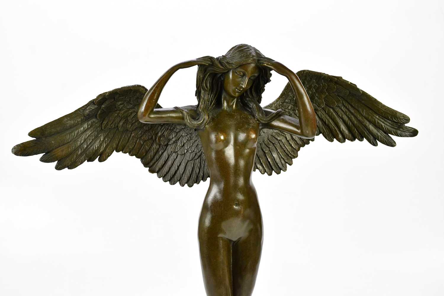 A reproduction bronze figure representing a winged nude maiden, height 53cm. - Image 2 of 6