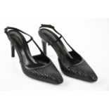 BOTTEGA VENETA; a pair of Scarpa Pelle black Intrecciata stiletto heeled sling backs, heel 8cm, with