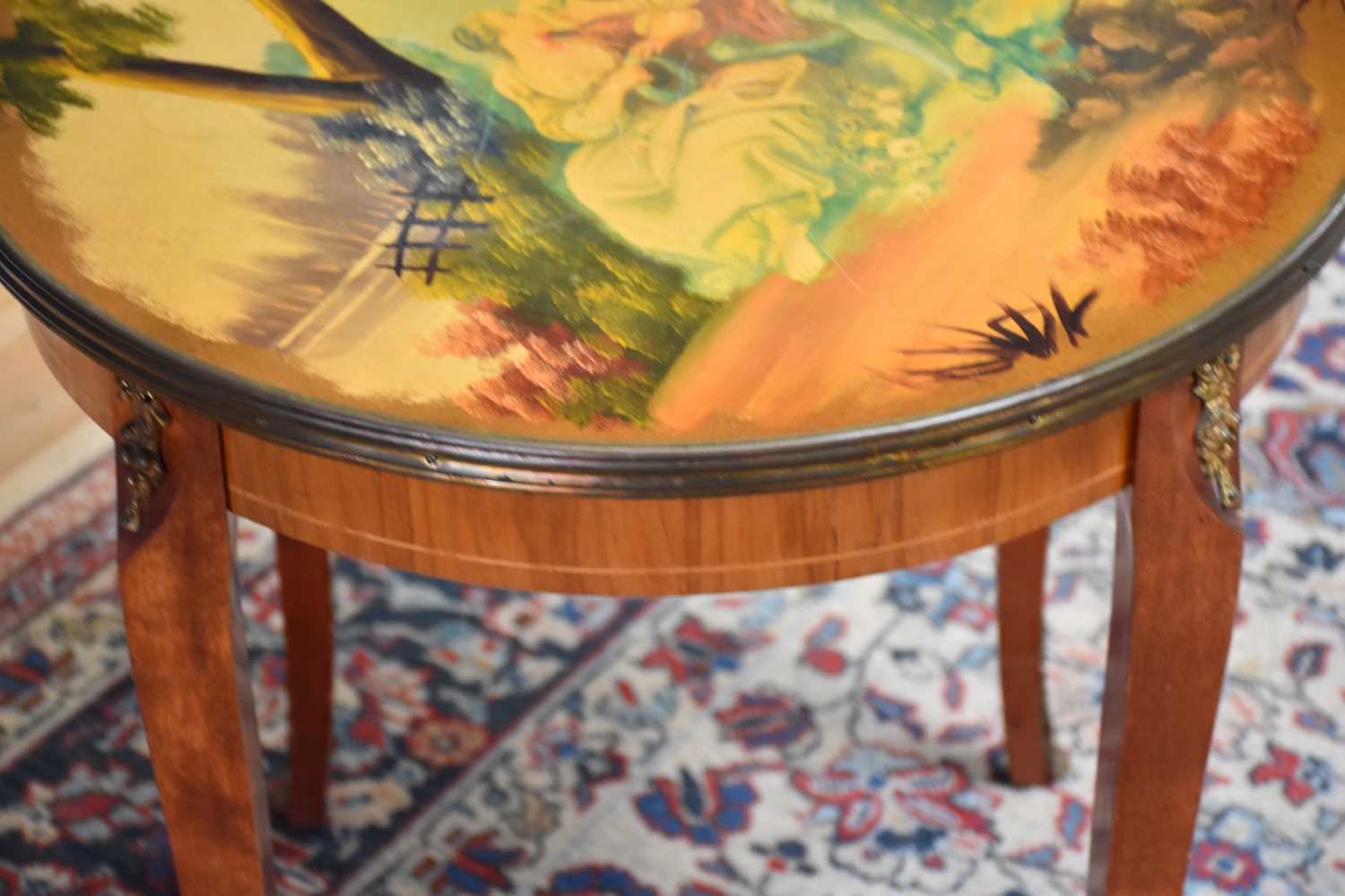 A reproduction French style coffee table of circular form, with transfer printed decoration to the - Image 3 of 3