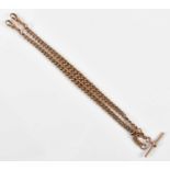 A 9ct rose gold Albert chain and T-bar, length 40cm, approx 50.7g. Condition Report: Overall