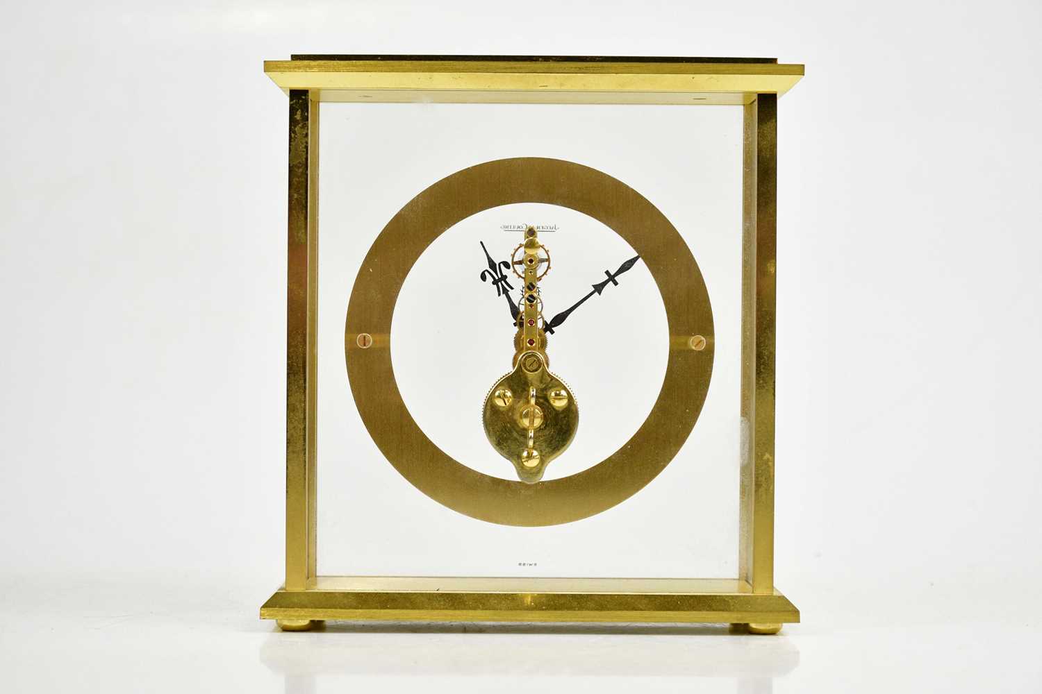 JAEGER-LECOULTRE; a gilt metal cased skeleton clock, the chapter ring set with Roman numerals, - Image 3 of 3