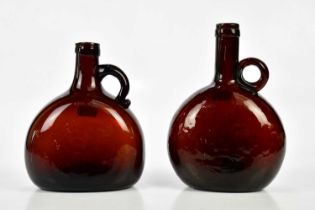 Two 19th century amber glass spirit flasks, height of largest 20cm (2). Condition Report: Natural