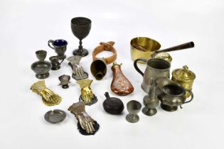 A collection of 19th century and later metalware, including Victorian paperclips, Georgian brass