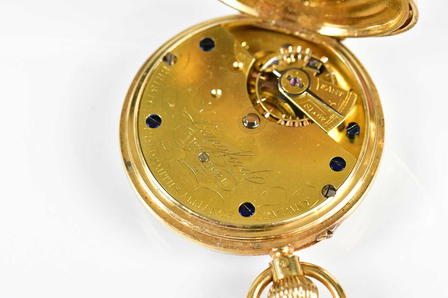 An 18ct yellow gold open face pocket watch, the white enamel dial set with Roman numerals and - Image 4 of 6