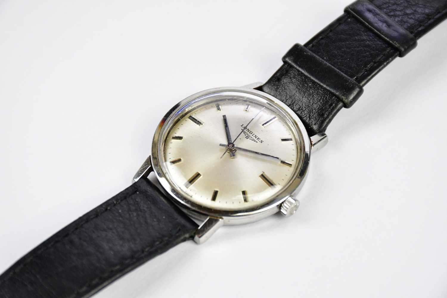 LONGINES; a gentleman's vintage stainless steel wristwatch, diameter excluding winding crown 34mm. - Image 2 of 4