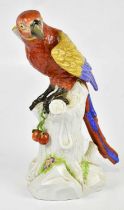 An early 20th century Continental porcelain model of a parakeet in the manner of Meissen, with