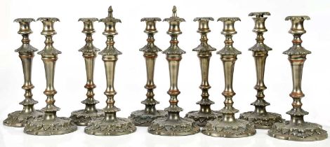 A set of ten plated candlesticks of tapering form, height 34cm (10)