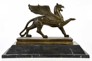 A decorative bronze figure of a griffin on marble base, height 26cm.