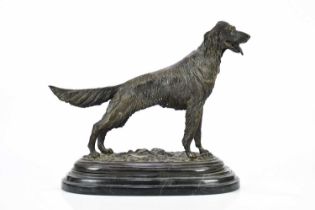 AFTER PIERRE-JULES MENE; a modern bronze model of a dog, on oval marble base, length 29cm. Condition