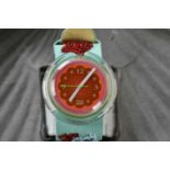 SWATCH; an unused circa 1993 'Soupe de Poisson' quartz watch with decorated strap embellished with