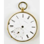 An 18ct yellow gold key wind open face pocket watch, the enamel dial signed 'Rappin Geneve' and