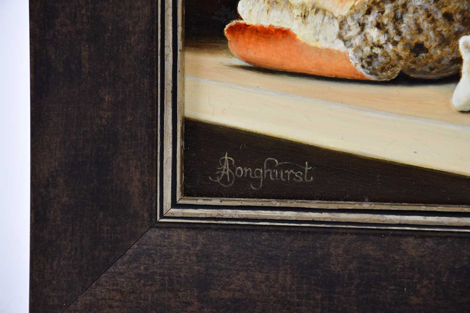† ANNE SONGHURST; oil on board, 'Goats Cheese with Bread', signed lower left, 10 x 15cm, framed. - Image 3 of 4