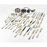 A collection of electroplated items including cased cutlery, bottle coasters, salts, ladles, etc.