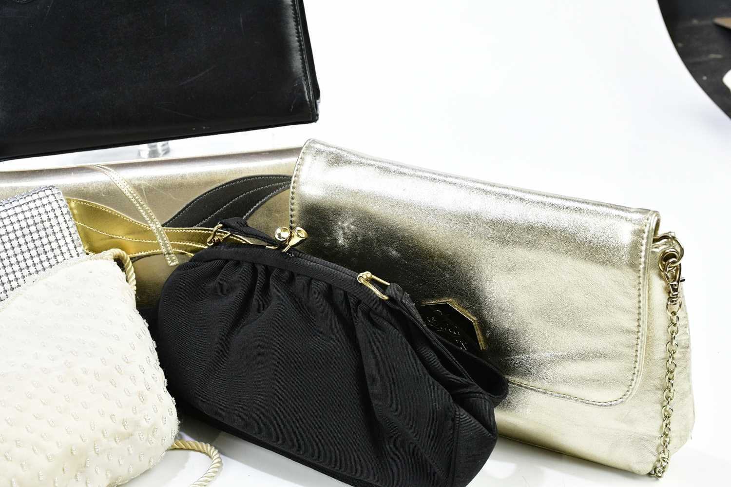 PACO RABANNE; a vintage gold leather evening bag with chain handle, an Alligator black 1950s - Image 4 of 4