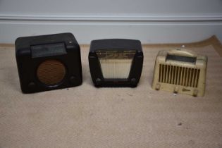 A group of three vintage bakelite radios including a Stella, a G Malcolm and a further example.